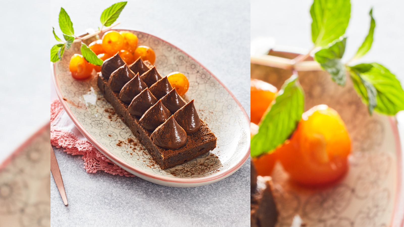 Kaffeecremeschnitte mit Bitterschokolade und Kumquats - maxima