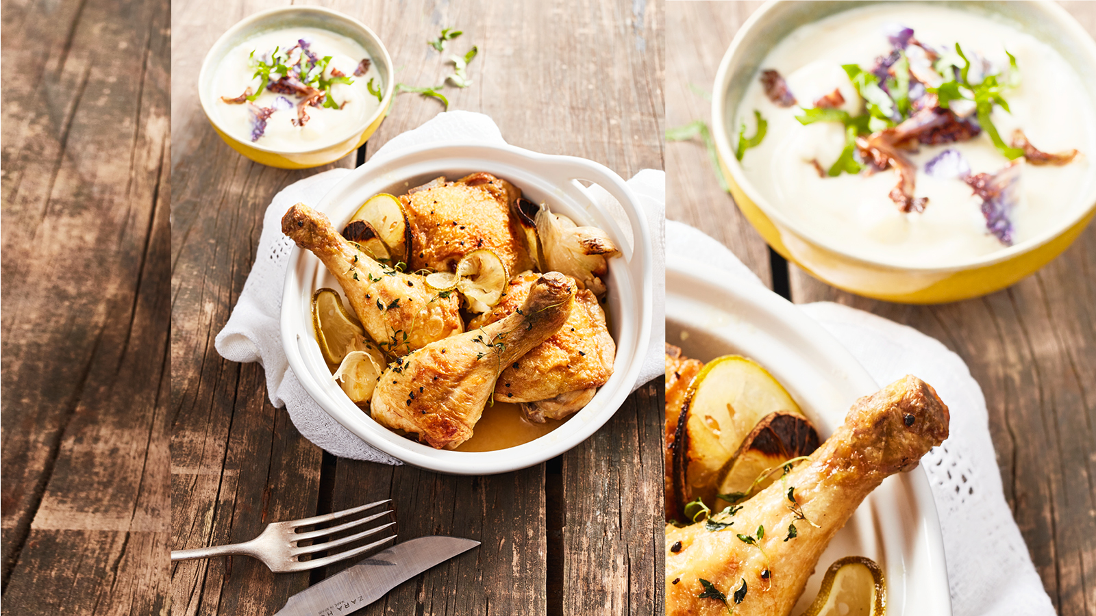 Knoblauch-Limetten-Huhn mit Karfiolpüree &amp; gebratenem Karfiol - maxima