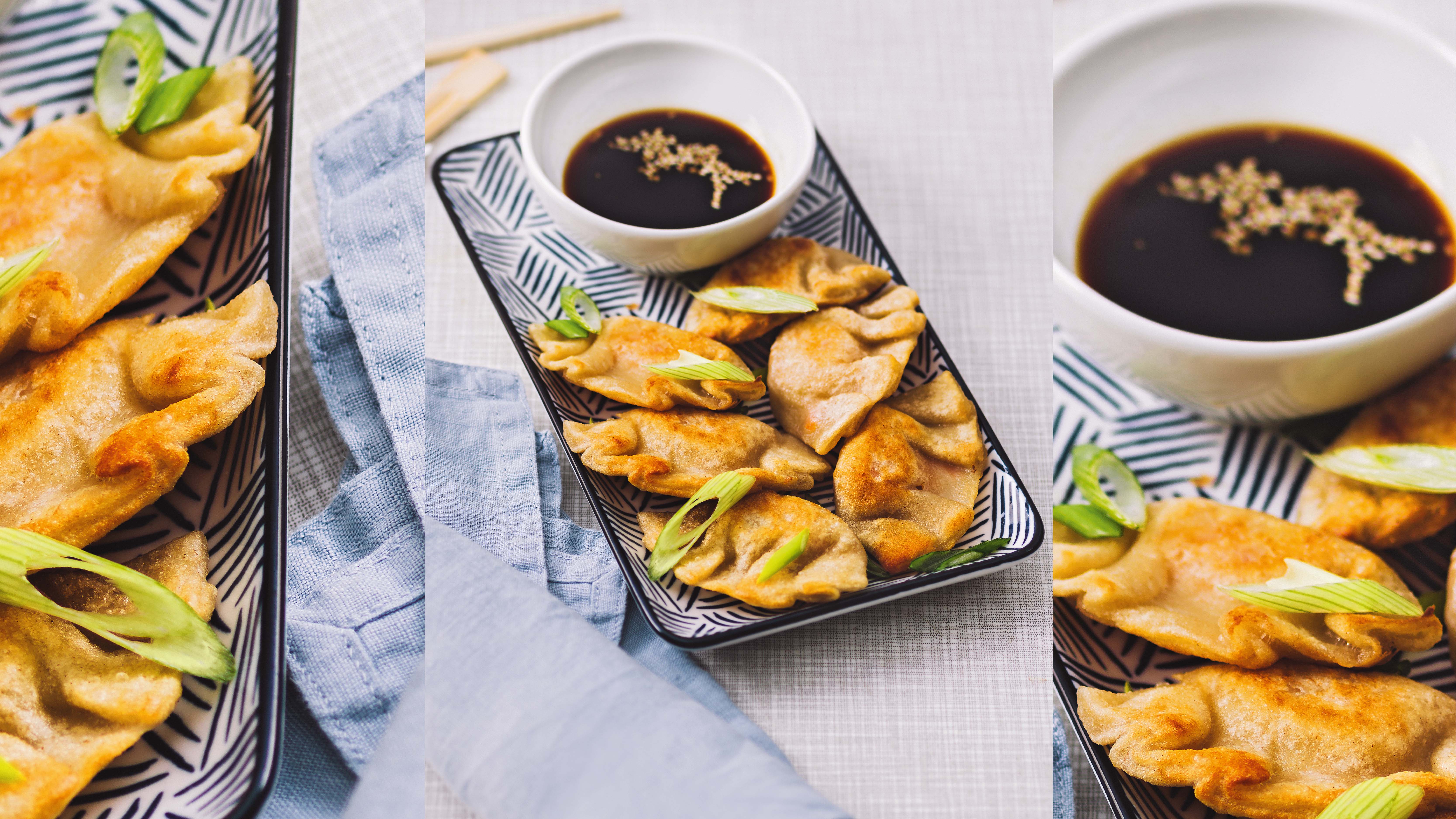 Hendl-Teigtaschen gedämpft &amp; gebraten mit Soja-Dip
